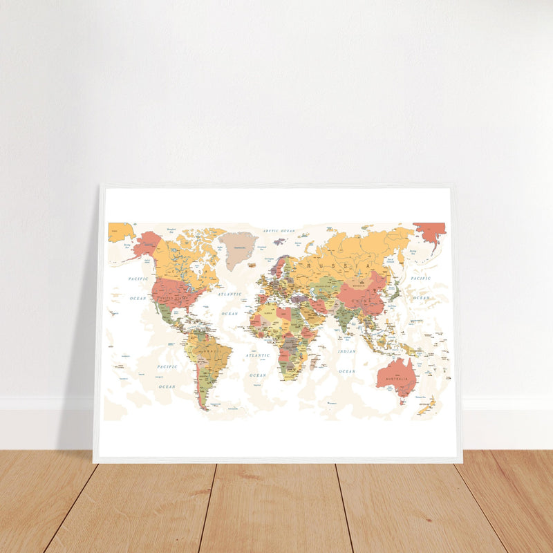 Mapa Mundial Impreso en Papel Premium Mate Premium con Marco de Madera