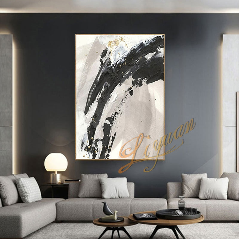 100% pintura al óleo abstracta pintada a mano sobre lienzo en sala de estar, arte de pared moderno dorado, pintura decorativa sin marco