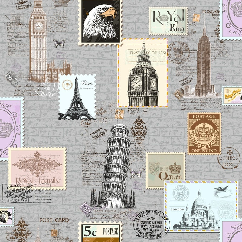 Papel Tapiz De Postales De Europa Paris Pared Vintage Viaje