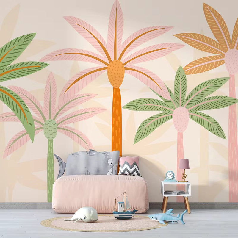 Bacaz-Mural de papel tapiz de palmeras de dibujos animados para dormitorio de niños, revestimiento de paredes 3D, pegatina de decoración del hogar