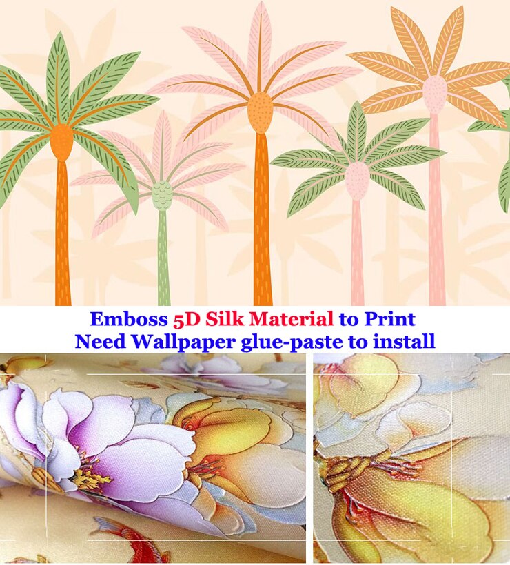 Bacaz-Mural de papel tapiz de palmeras de dibujos animados para dormitorio de niños, revestimiento de paredes 3D, pegatina de decoración del hogar