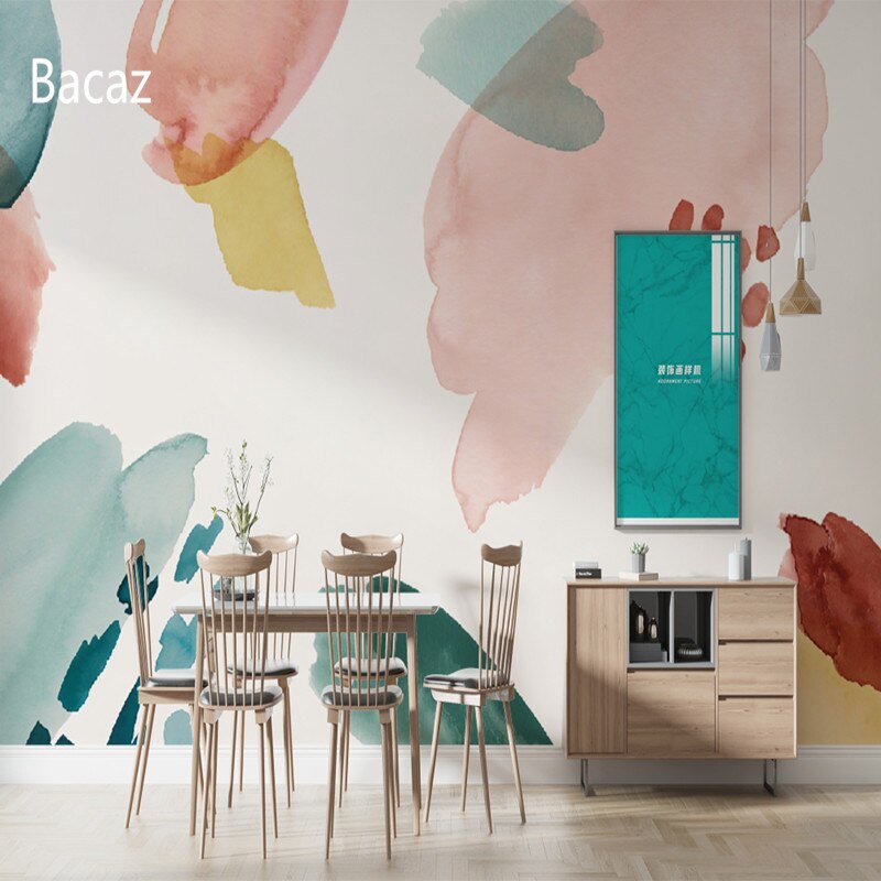 Bacaz-Mural de pinceles de acuarela abstracta multicolor, papel tapiz para niños, guarderías, baño, papel de pared fotográfico 3d para dormitorio
