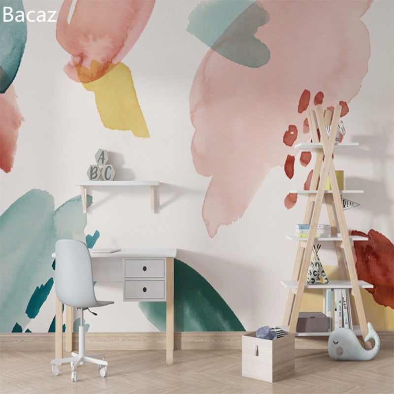 Bacaz-Mural de pinceles de acuarela abstracta multicolor, papel tapiz para niños, guarderías, baño, papel de pared fotográfico 3d para dormitorio
