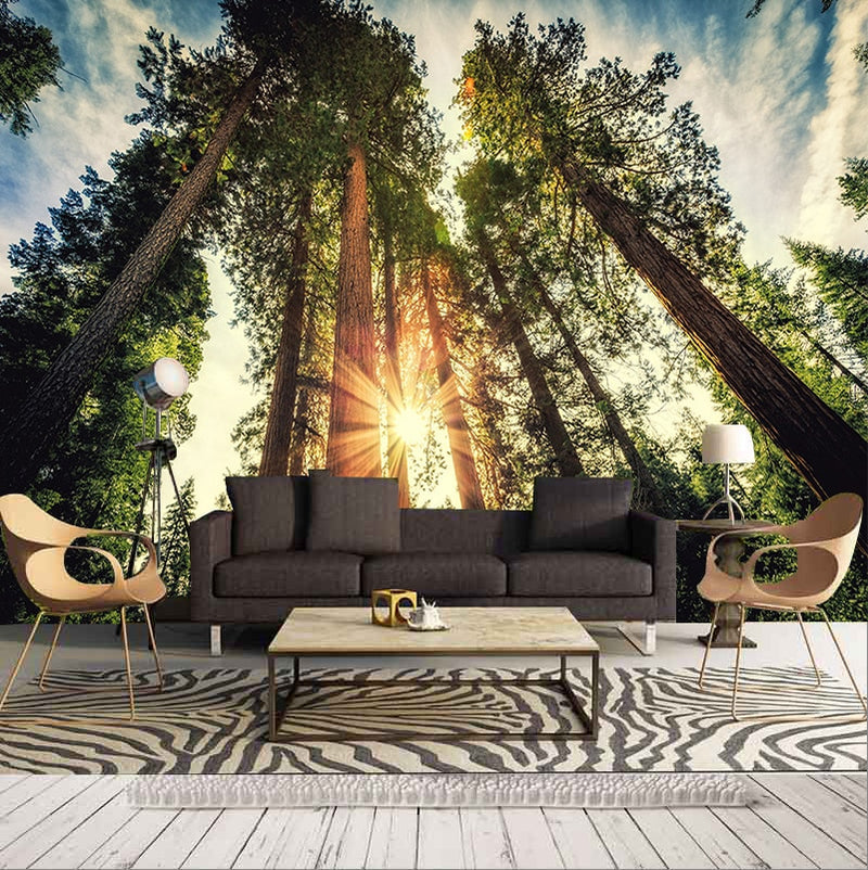 Bacaz-Papel tapiz para murales de pared, Mural 3d de naturaleza, sol, árboles, para sala de estar, 8D/5D