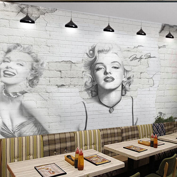 Bacaz-murales de papel tapiz de figura de Marilyn Monroe para sala de estar, papel de pared de ladrillos 3d, Mural de Foto de pared 3D para fondo de sofá