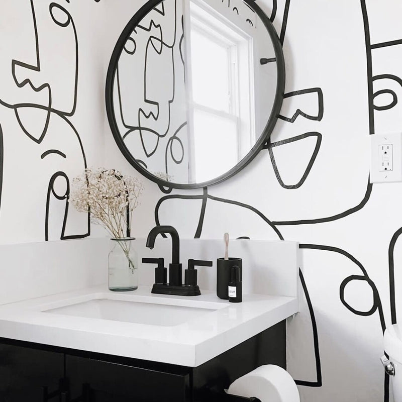Bacaz-papel tapiz autoadhesivo de dibujo de línea facial grande, Mural para baño, fondo Canbinet, retrato extraíble, papel de pared 3D