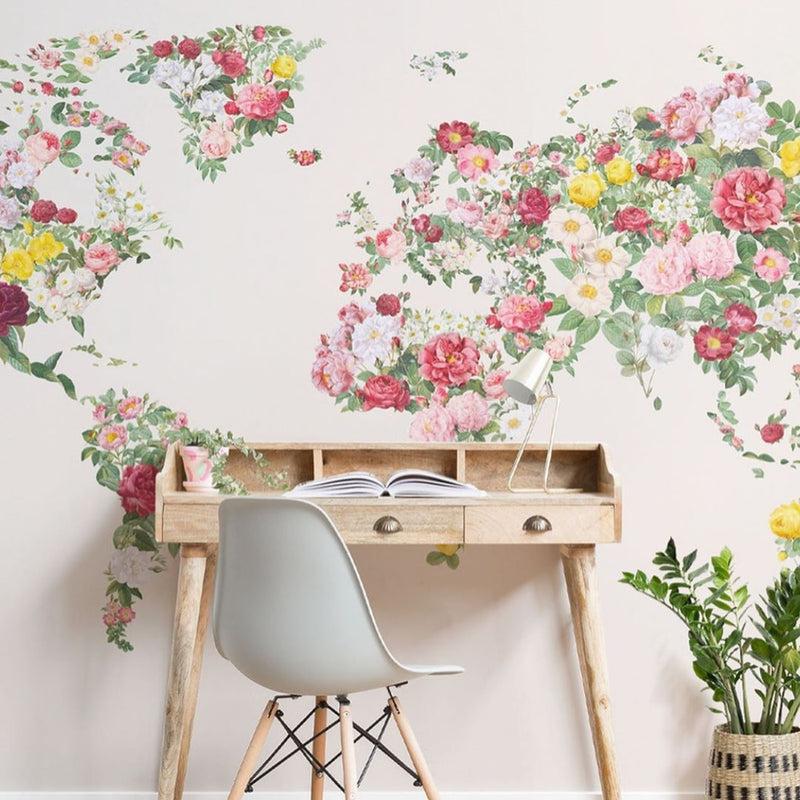 Bacaz-papel tapiz con diseño de flores, Mural abstracto, colorido, Vintage, mapa del mundo, telón de fondo Netural, papel de pared Floral 3D