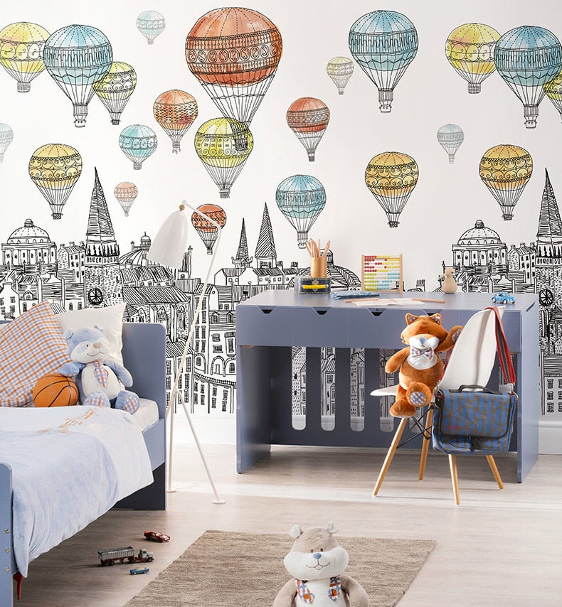 Bacaz-papel tapiz de Castillo de globo aerostático, Mural de dibujos animados 3d para habitación de niños, Mural de pared 3d, pegatina de pared 3d