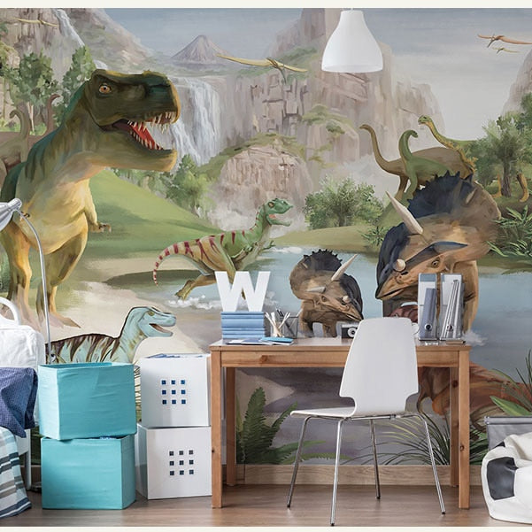 Bacaz-papel tapiz de dinosaurio de dibujos animados, Mural de Foto de pared 3d para habitación de niños, sofá, Fondo de guardería, 3d Mural de papel de pared, decoración