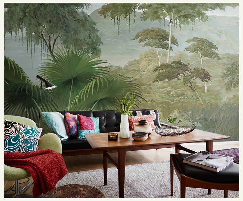 Bacaz-papel tapiz de fondo 8D, pintura al óleo, foto de bosque, 3D, pintado a mano, decoración de sofá y sala de estar