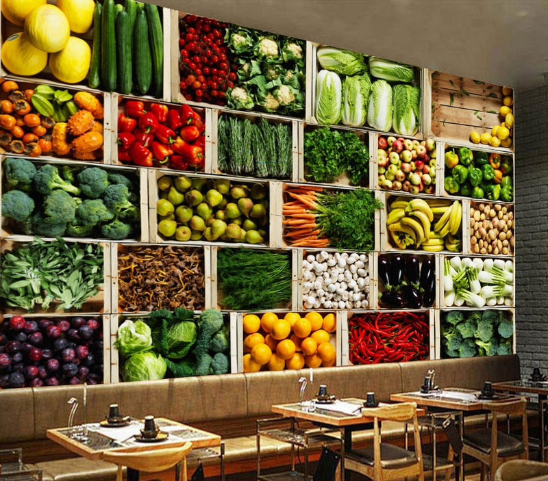 Bacaz-papel tapiz de frutas y verduras, murales fotográficos para tienda de frutas, Fondo de restaurante, papel de pared 3d, pegatinas murales