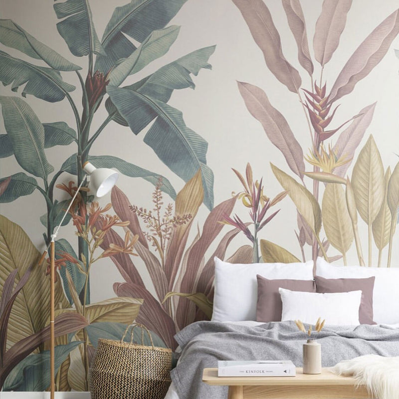 Bacaz-papel tapiz de hoja de plátano personalizado, impresión en lienzo, Mural de fondo de planta de bosque de lluvia Tropical, decoración del hogar, papel de pared fotográfico 3d