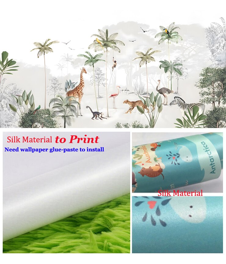 Bacaz-papel tapiz de hojas tropicales de palmera para habitación de niños, Mural de Foto de Animal de dibujos animados en 3d, decoración de jungla, guardería