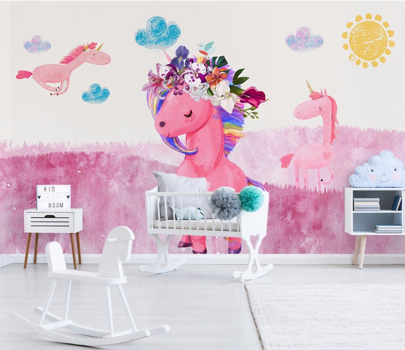 Bacaz-papel tapiz personalizado 3D, Mural colorido de dibujos animados de unicornio, grafiti, habitación de niños, sala de estar, dormitorio
