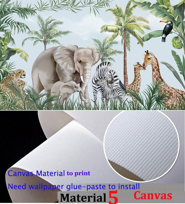 Bacaz-papel tapiz personalizado de plantas, bosque, Safari, animales de la selva, Mural de dibujos animados en 3D para decoración de pared de habitación infantil, pegatinas tropicales