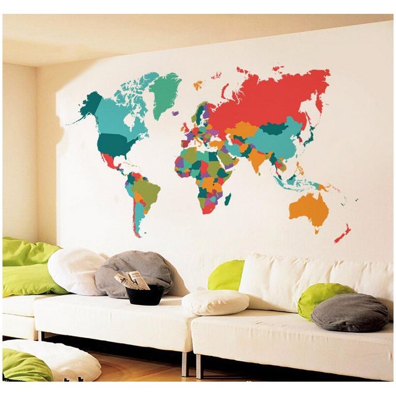 Vinil Sticker Mapa Mundial A Colores Mundi Mapamundi Color