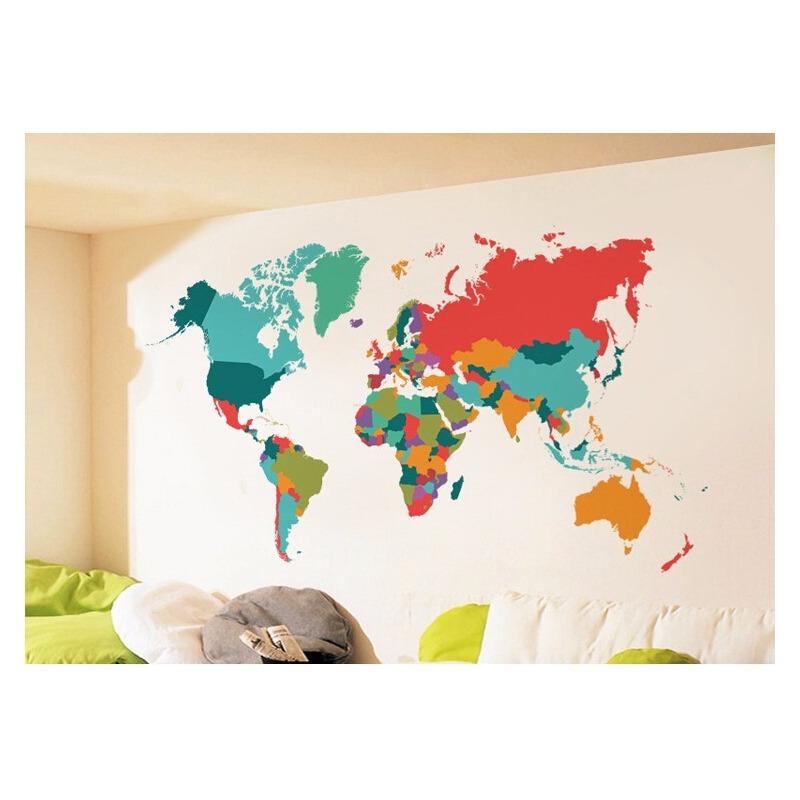 Vinil Sticker Mapa Mundial A Colores Mundi Mapamundi Color