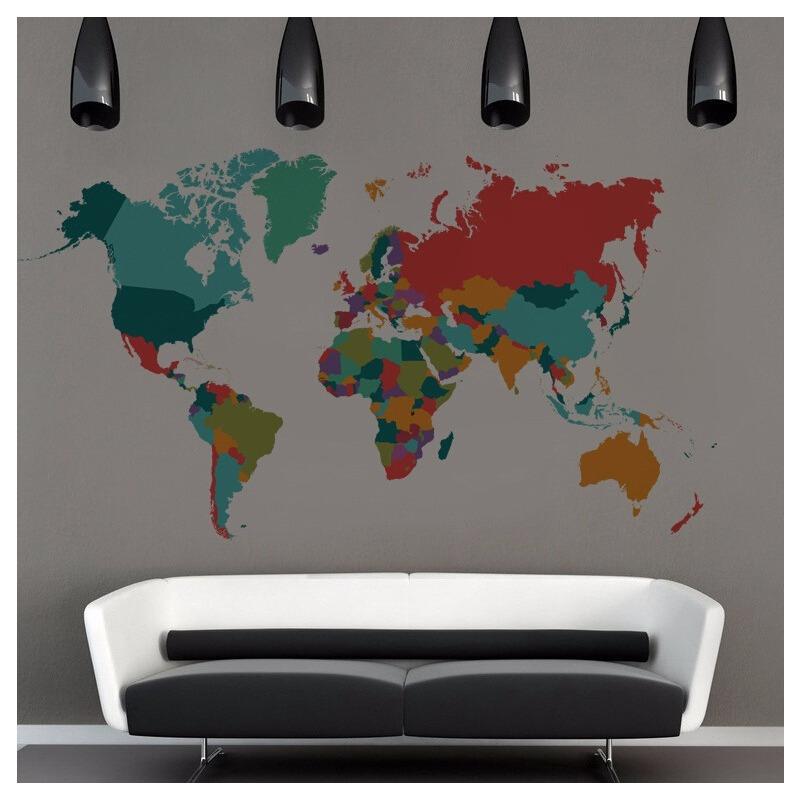 Vinil Sticker Mapa Mundial A Colores Mundi Mapamundi Color