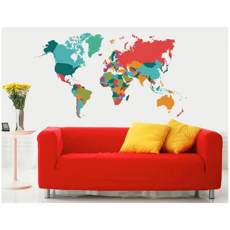 Vinil Sticker Mapa Mundial A Colores Mundi Mapamundi Color