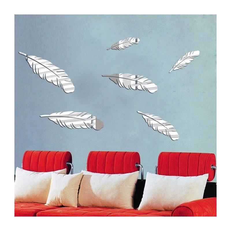 Adhesivo Decorativo Pared Espejo Plumas Sala Pegatinas