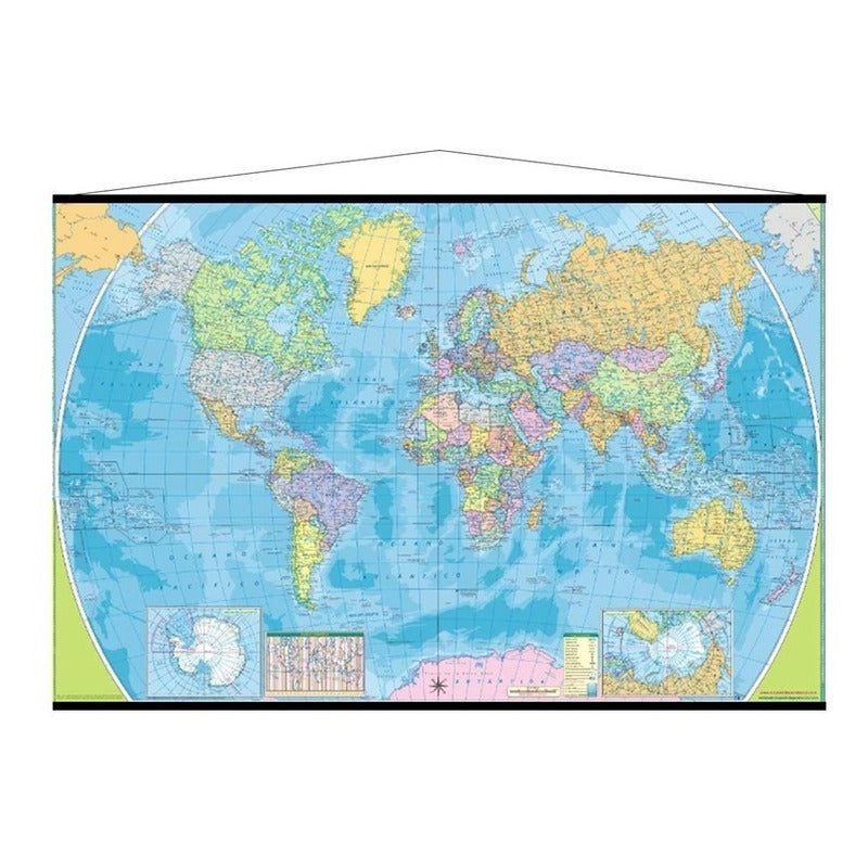 Mapamundi Mural Del Mundo Mapa Mundial Con Varillas Cartulina Plastificado