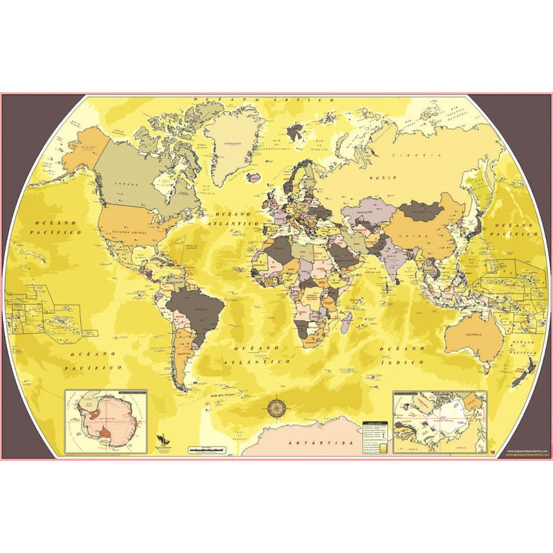Mapa Mundial Sepia Mural Del Mundo Decorativo Planisferio Con Varillas