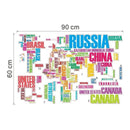 Mapa Mundial Letras Negras Vinil Sticker Mapamundi Pared