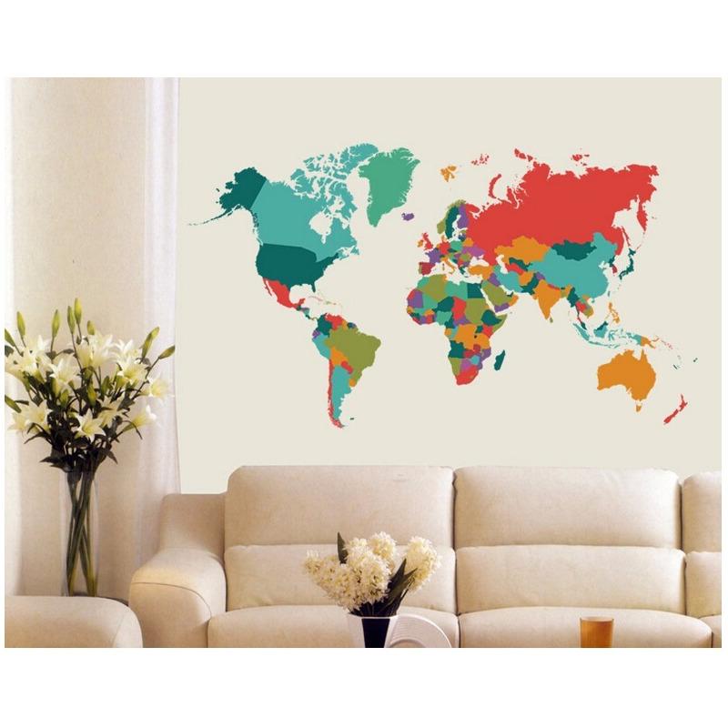 Vinil Sticker Mapa Mundial A Colores Mundi Mapamundi Color