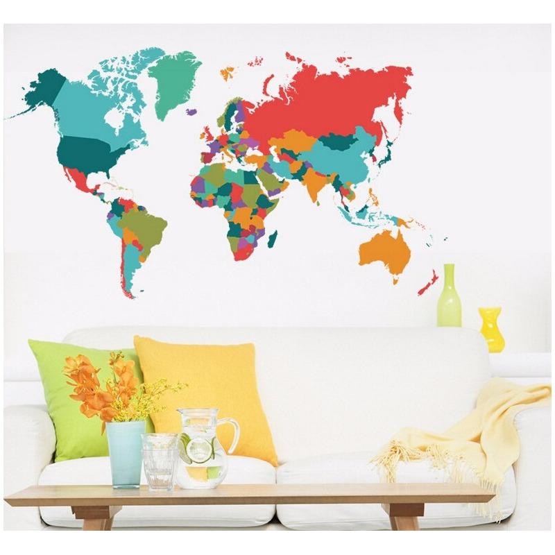 Vinil Sticker Mapa Mundial A Colores Mundi Mapamundi Color