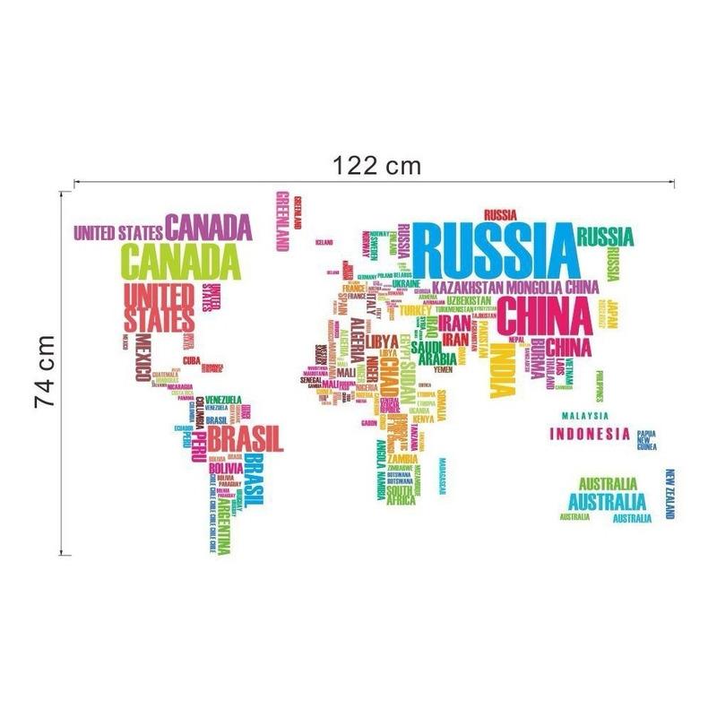 Mapa Mundial Letras Negras Vinil Sticker Mapamundi Pared