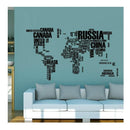 Mapa Mundial Letras Negras Vinil Sticker Mapamundi Pared