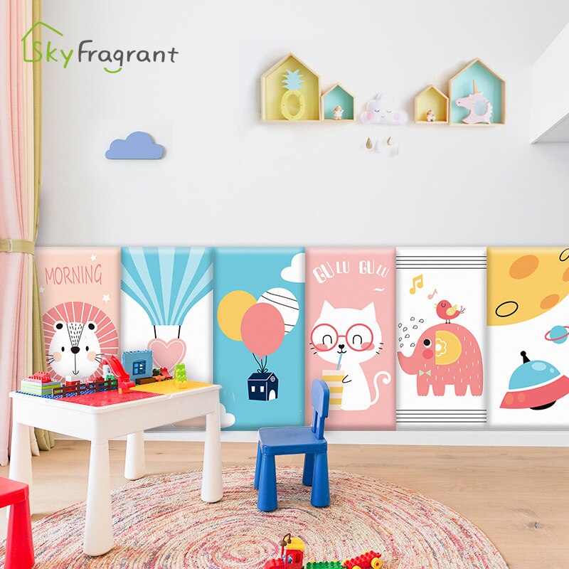 Decoración de pared suave 3D, pegatinas de pared impermeables Anticolisión de dibujos animados para habitaciones de niños, autoadhesivas, decoración de rodapiés para el hogar