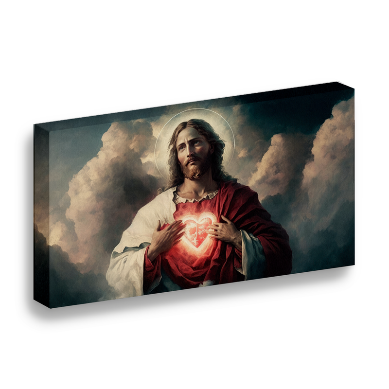 Cuadro Lienzo Canvas Jesus Cielo Corazón Rojo Sala
