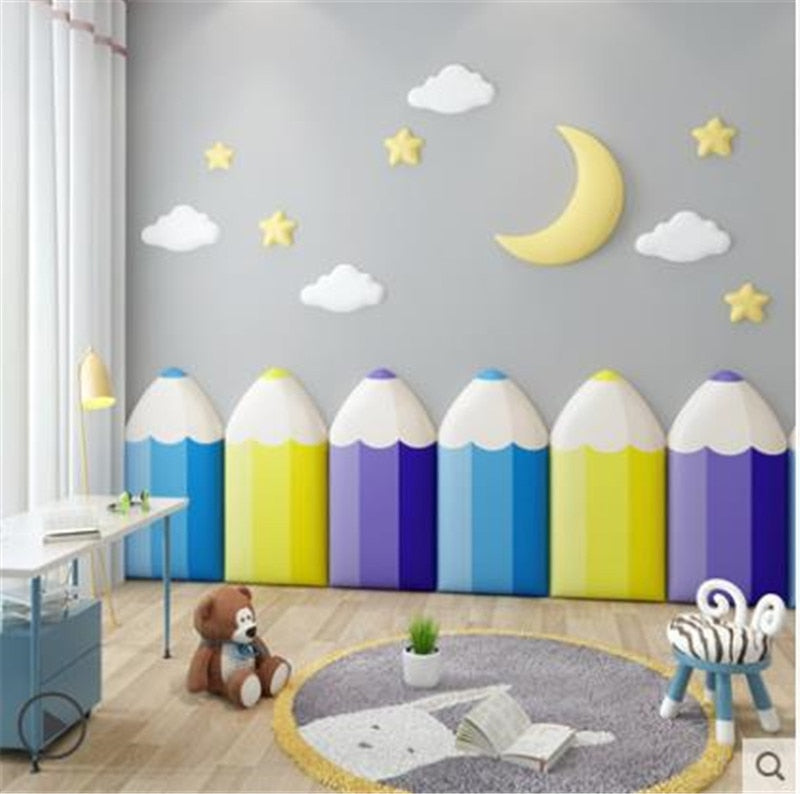 Lápiz de colores anticolisión para niños, paquete suave de pegatinas de pared, valla de pared para cabecera, autoadhesivo seguro para bebé