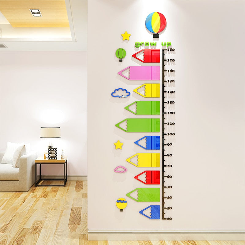 Lápiz de dibujos animados acrílico altura 3D pegatinas habitación de niños bebé crecimiento altura regla registro etiqueta de la pared decoraciones para el hogar papel tapiz