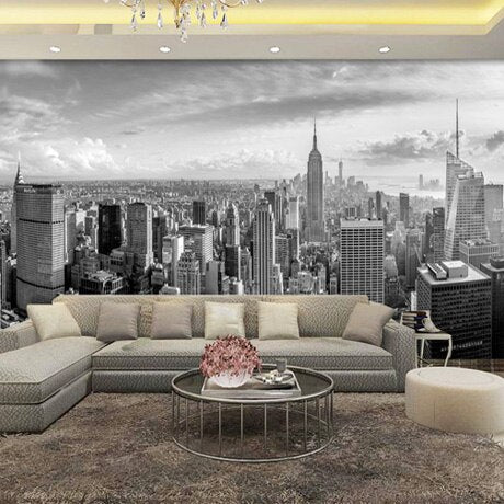 Murales de Papel tapiz para sala de estar, mural de Foto 3D en blanco y negro, paisaje de construcción de la ciudad de Nueva York, Fondo de pared 3d