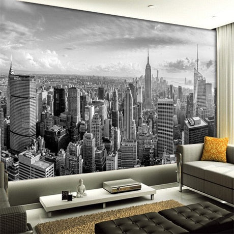 Murales de Papel tapiz para sala de estar, mural de Foto 3D en blanco y negro, paisaje de construcción de la ciudad de Nueva York, Fondo de pared 3d