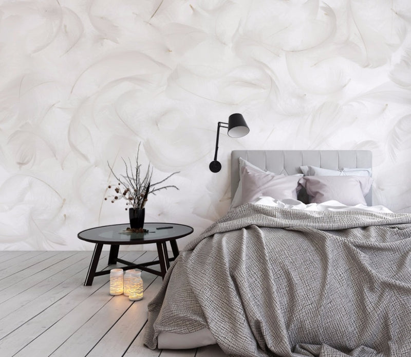Murales de pared con foto 3D de plumas blancas abstracto para sala de estar, papel tapiz de plumas, pegatina mural 3d