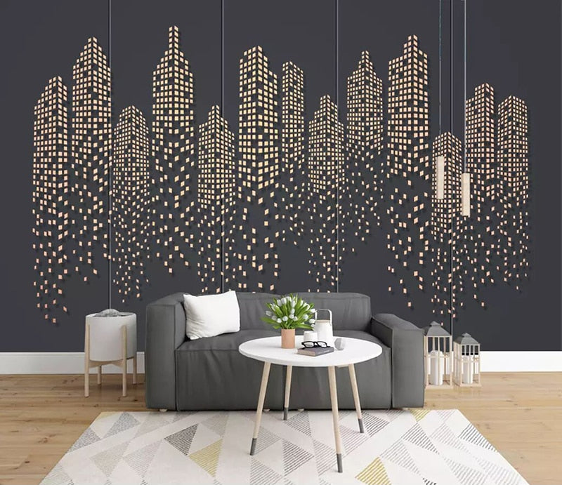 Papel de pared de construcción de ciudad sólida, Mural abstracto moderno 8d, papel tapiz cuadrado 3D, pegatina de papel para decoración de murales de pared de sala de estar