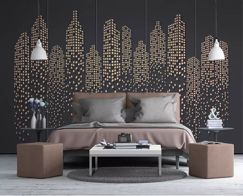 Papel de pared de construcción de ciudad sólida, Mural abstracto moderno 8d, papel tapiz cuadrado 3D, pegatina de papel para decoración de murales de pared de sala de estar