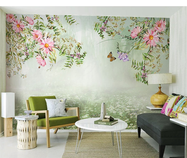 Papel tapiz 3D para murales de pared, Mural de flores para sala de est