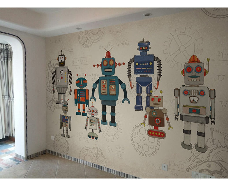 Papel tapiz de Robot de dibujos animados, Mural de Foto de pared 3d para habitación de niños, Fondo de sofá de guardería, variedad 3d, robots, decoración de papel de pared