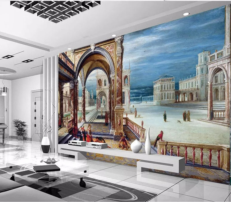 Papel tapiz de arquitectura europea 8d, Mural 3D de Castillo de Palacio, papel adhesivo para sala de estar, fondo, decoración de murales de pared