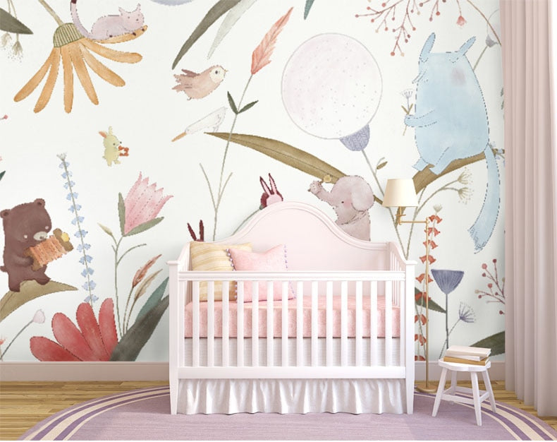 Papel tapiz de dibujos animados de animales del bosque, Mural de Foto de pared 3d para habitación de bebé y niño, Fondo de sofá, papel de pared de elefante 3d