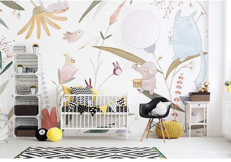 Papel tapiz de dibujos animados de animales del bosque, Mural de Foto de pared 3d para habitación de bebé y niño, Fondo de sofá, papel de pared de elefante 3d