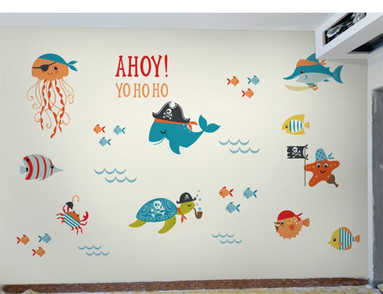 Papel tapiz de dibujos animados de animales marinos, Mural de Foto de pared 3d para habitación de niños, Fondo de sofá de guardería, papel de mundo submarino 3d