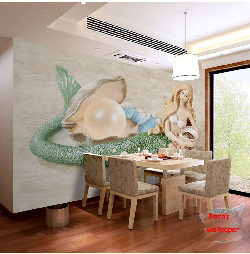 Papel tapiz de dibujos animados de sirena 8d, pegatinas de pared para habitaciones de niños y sala de estar, Mural fotográfico 8d, decoración 3D, calcomanías de pared artísticas