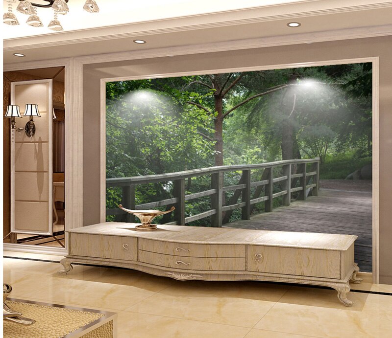 Papel tapiz de foto de bosque moderno 3D, Mural de pared de Arte de puente pequeño, Fondo de TV para sala de estar, dormitorio, Mural 8d, decoración de papel tapiz