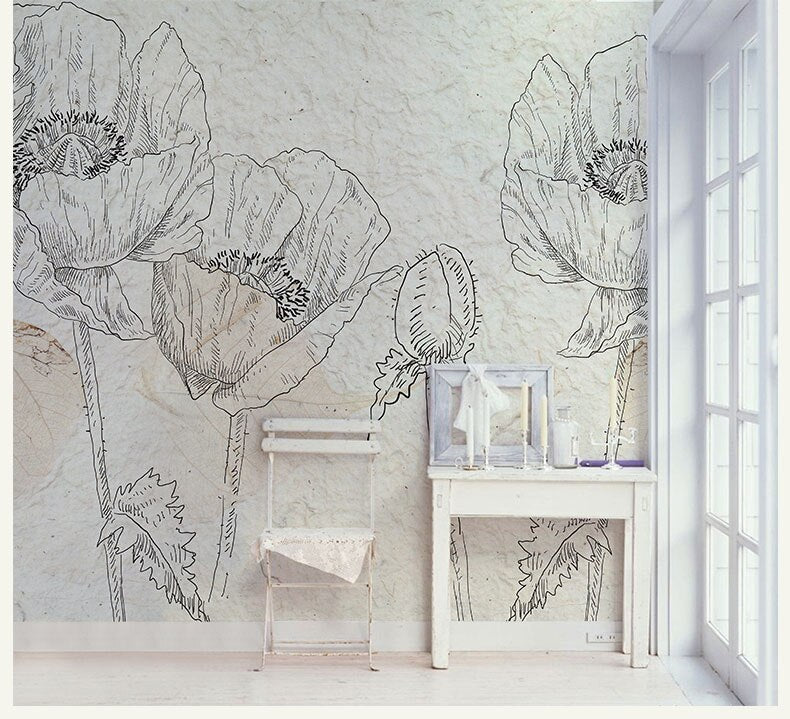 Papel tapiz de pared 3d pintado a mano, Fondo de flores, foto, Mural de pared, papel de pared extraíble