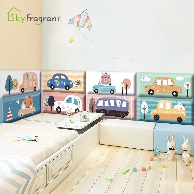Pegatina de dibujos animados 3D anticolisión impermeable para coche de primera infancia, pegatinas de pared suaves autoadhesivas para habitaciones de niños, decoración de pared
